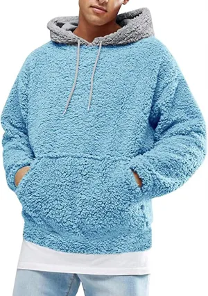Mens Tie Dye Fuzzy Sherpa Hoodies Cozy Loose Pullover Sweatshirts with Hood Solid Color Unisex Fluffy Teddy Coats