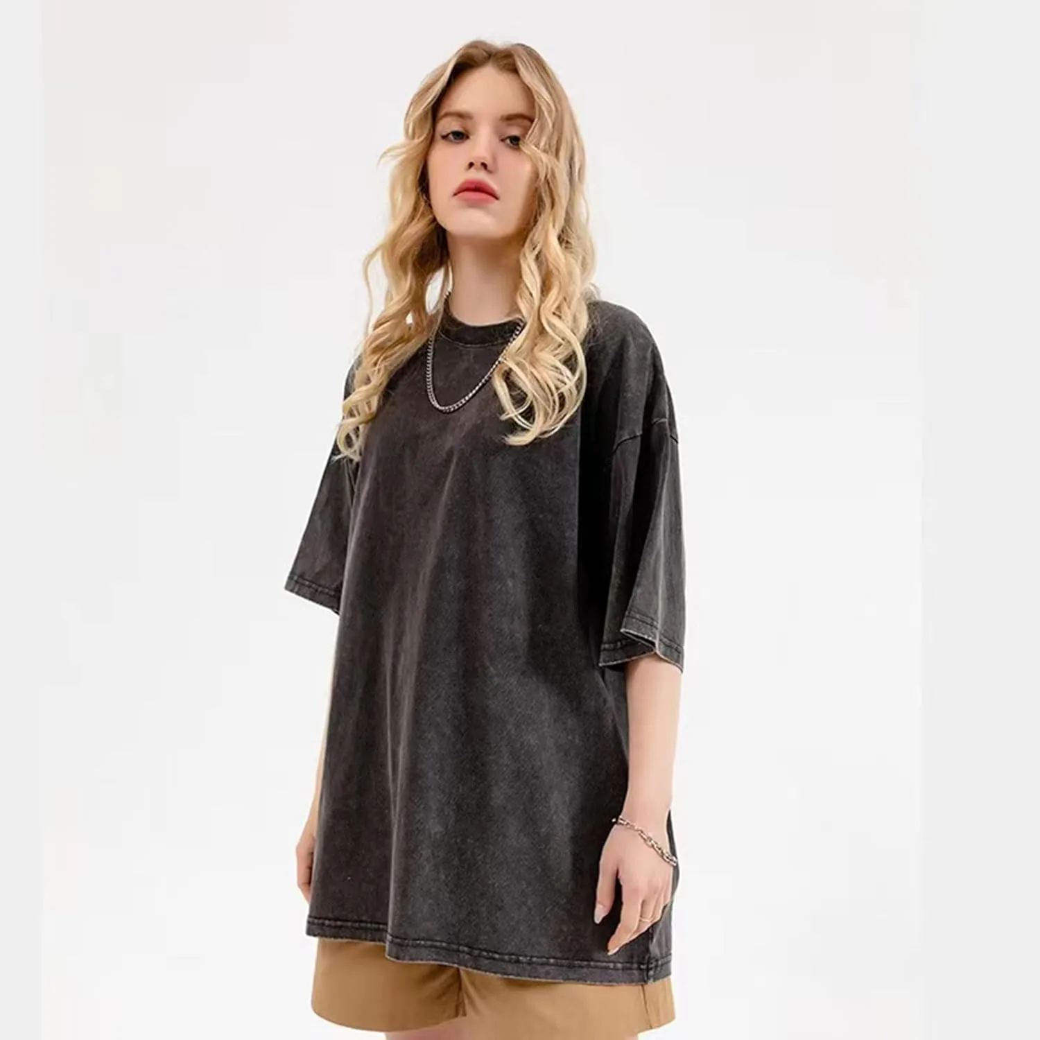Men's Women's Oversized Vintage T-Shirt Unisex Basic Acid Washed Cotton T-Shirt Casual Hip Hop Top