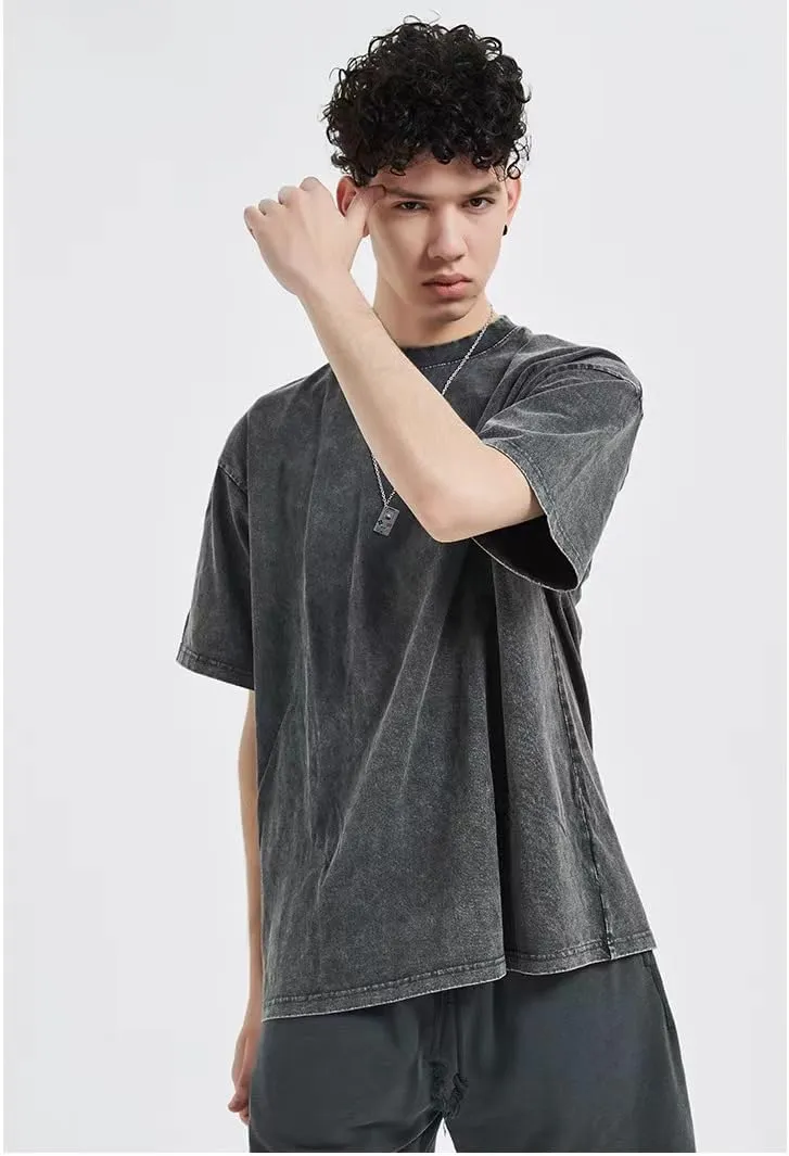 Men's Women's Oversized Vintage T-Shirt Unisex Basic Acid Washed Cotton T-Shirt Casual Hip Hop Top