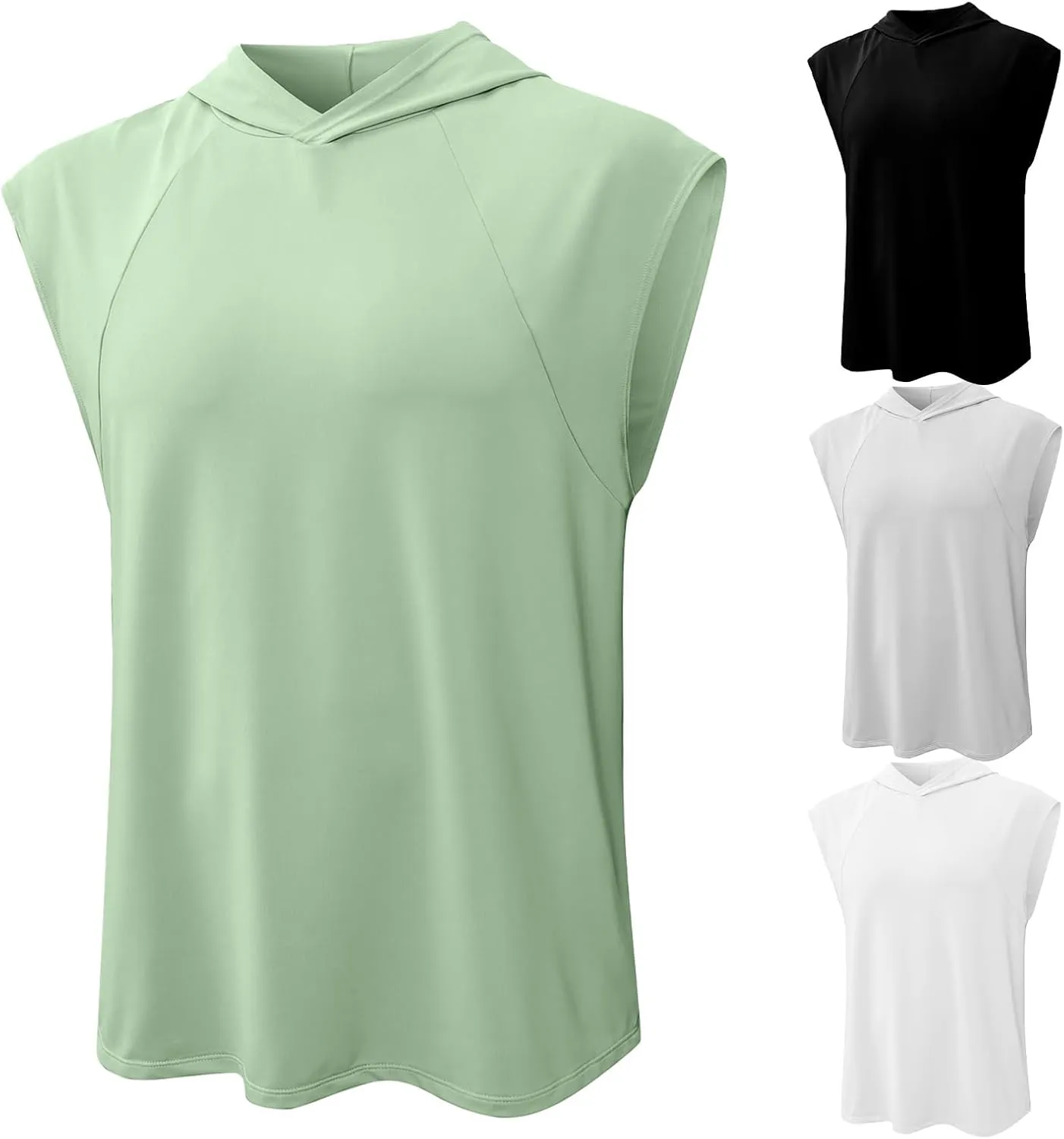 Men's Workout Sleeveless Hoodies Lightweight Quick Dry Tank Tops Solid Color Pullover Shirts Loose Fit Athletic Tops
