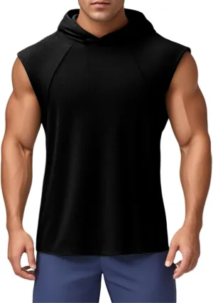 Men's Workout Sleeveless Hoodies Lightweight Quick Dry Tank Tops Solid Color Pullover Shirts Loose Fit Athletic Tops