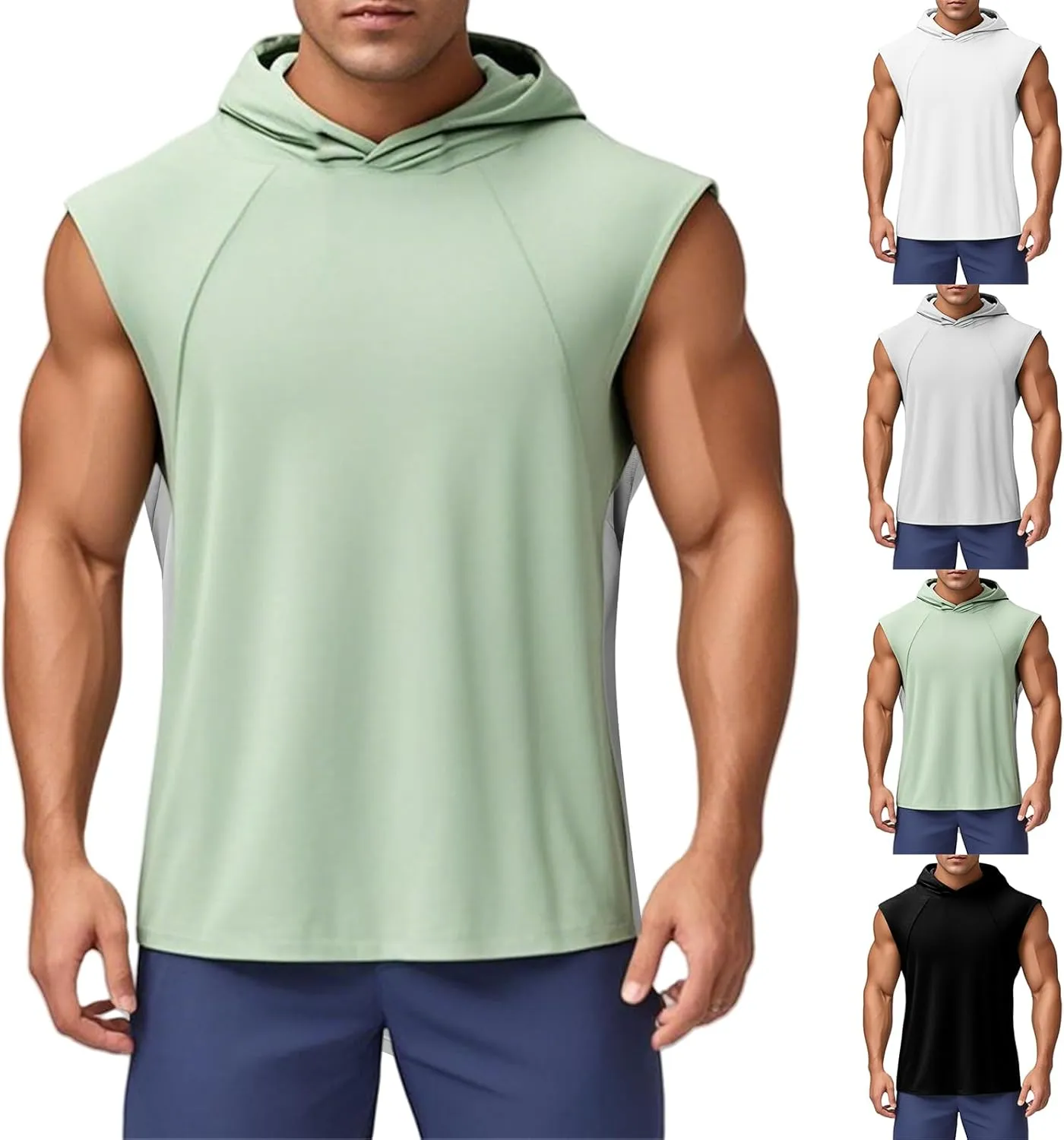Men's Workout Sleeveless Hoodies Lightweight Quick Dry Tank Tops Solid Color Pullover Shirts Loose Fit Athletic Tops