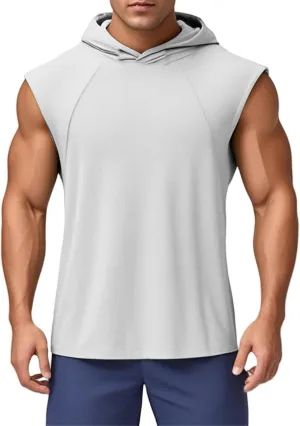 Men's Workout Sleeveless Hoodies Lightweight Quick Dry Tank Tops Solid Color Pullover Shirts Loose Fit Athletic Tops