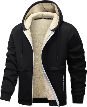 Men's Zip Up Fleece Hoodies Sherpa Lined Heavyweight Sweatshirt Winter Thermal Jacket Casual Windproof Warm Hoodie