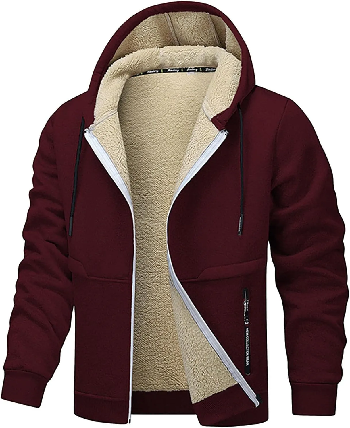 Men's Zip Up Fleece Hoodies Sherpa Lined Heavyweight Sweatshirt Winter Thermal Jacket Casual Windproof Warm Hoodie