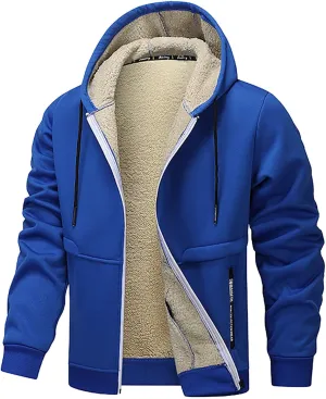Men's Zip Up Fleece Hoodies Sherpa Lined Heavyweight Sweatshirt Winter Thermal Jacket Casual Windproof Warm Hoodie
