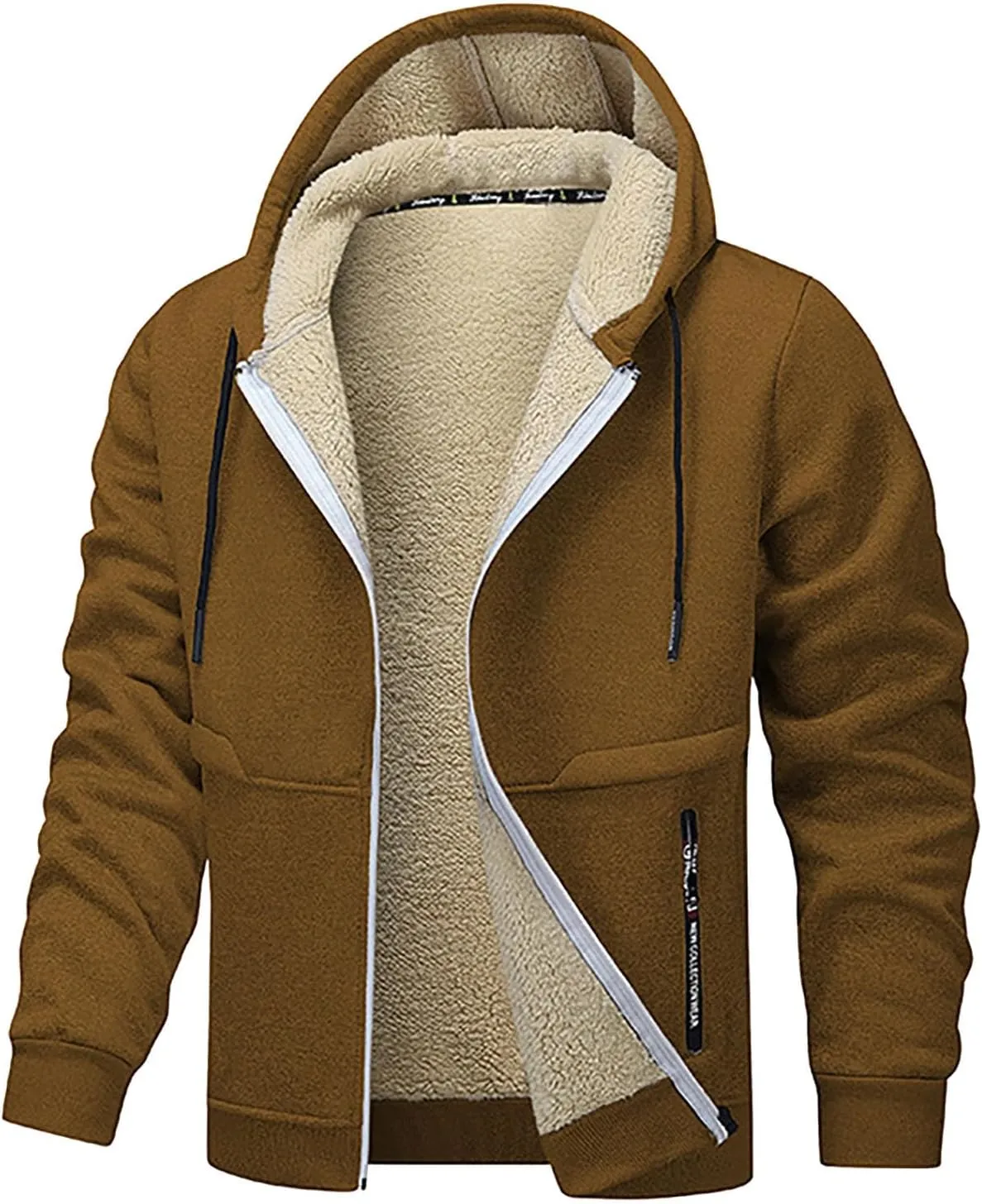 Men's Zip Up Fleece Hoodies Sherpa Lined Heavyweight Sweatshirt Winter Thermal Jacket Casual Windproof Warm Hoodie