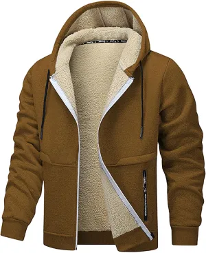 Men's Zip Up Fleece Hoodies Sherpa Lined Heavyweight Sweatshirt Winter Thermal Jacket Casual Windproof Warm Hoodie