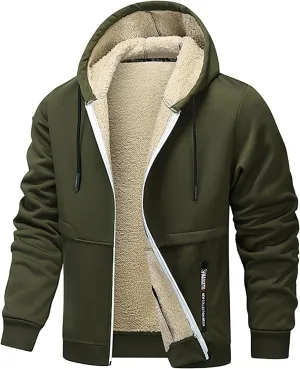 Men's Zip Up Fleece Hoodies Sherpa Lined Heavyweight Sweatshirt Winter Thermal Jacket Casual Windproof Warm Hoodie