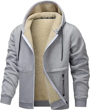 Men's Zip Up Fleece Hoodies Sherpa Lined Heavyweight Sweatshirt Winter Thermal Jacket Casual Windproof Warm Hoodie