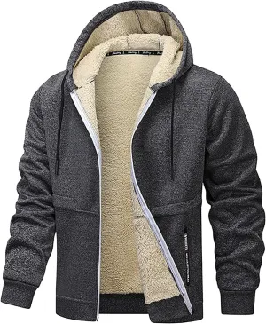 Men's Zip Up Fleece Hoodies Sherpa Lined Heavyweight Sweatshirt Winter Thermal Jacket Casual Windproof Warm Hoodie