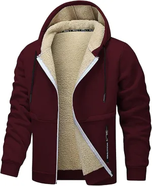 Men's Zip Up Fleece Hoodies Sherpa Lined Heavyweight Sweatshirt Winter Thermal Jacket Casual Windproof Warm Hoodie