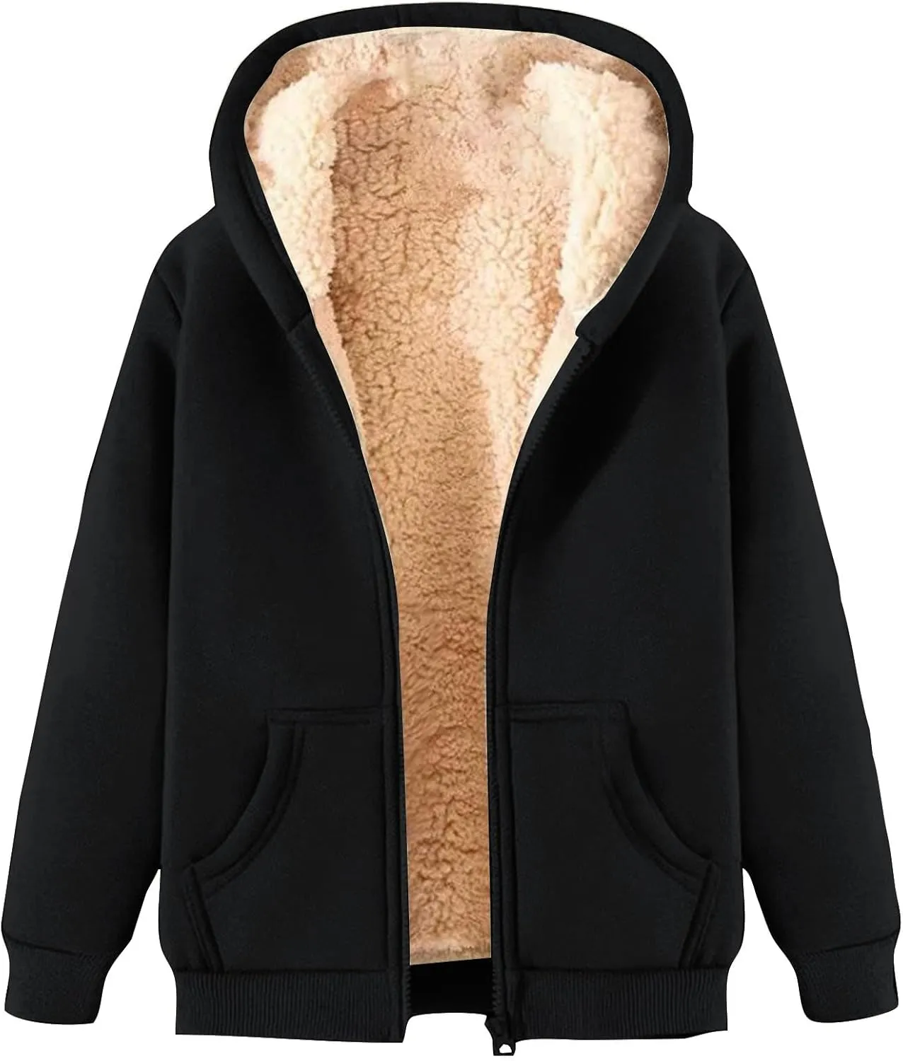 Men's Zip Up Fleece Hoodies Sherpa Lined Sweatshirt Winter Thermal Jacket Windproof Warm Casual with Pockets