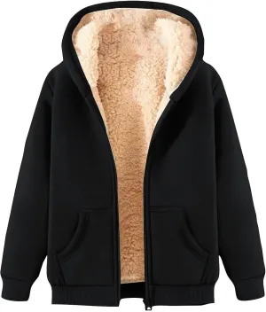 Men's Zip Up Fleece Hoodies Sherpa Lined Sweatshirt Winter Thermal Jacket Windproof Warm Casual with Pockets