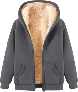 Men's Zip Up Fleece Hoodies Sherpa Lined Sweatshirt Winter Thermal Jacket Windproof Warm Casual with Pockets