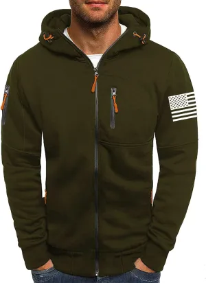 Mens Zip up Hoodie Casual Big and Tall Hoodies for Travel Sports Long Sleeve Zipper Jacket Sweatshirt with Pocket