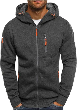 Mens Zip up Hoodie Casual Big and Tall Hoodies for Travel Sports Long Sleeve Zipper Jacket Sweatshirt with Pocket