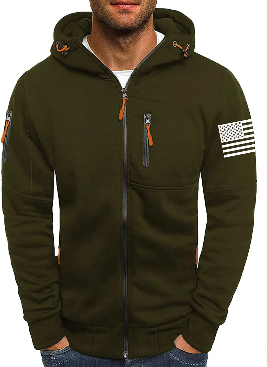 Mens Zip up Hoodie Casual Big and Tall Hoodies for Travel Sports Long Sleeve Zipper Jacket Sweatshirt with Pocket