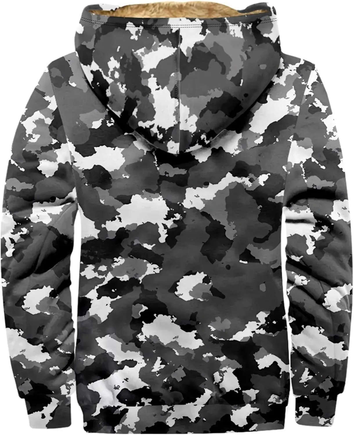 Mens Zip Up Hoodie Heavyweight Camo Hoodie Thick Fleece Lined Jacket Fall Fashion Coat Warm Winter Outwear