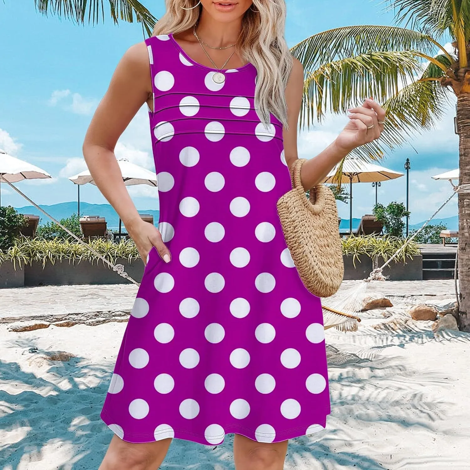 Midi Summer Dresses for Women Womens with Pockets Summer Casual Tank Dress Sleeveless Midi Beach Dress Linen Dress