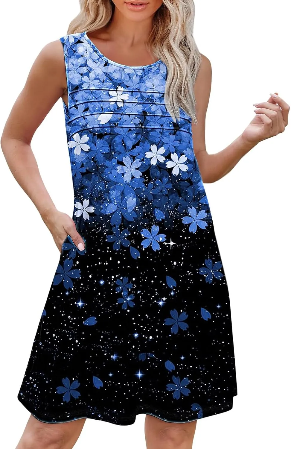 Midi Summer Dresses for Women Womens with Pockets Summer Casual Tank Dress Sleeveless Midi Beach Dress Linen Dress