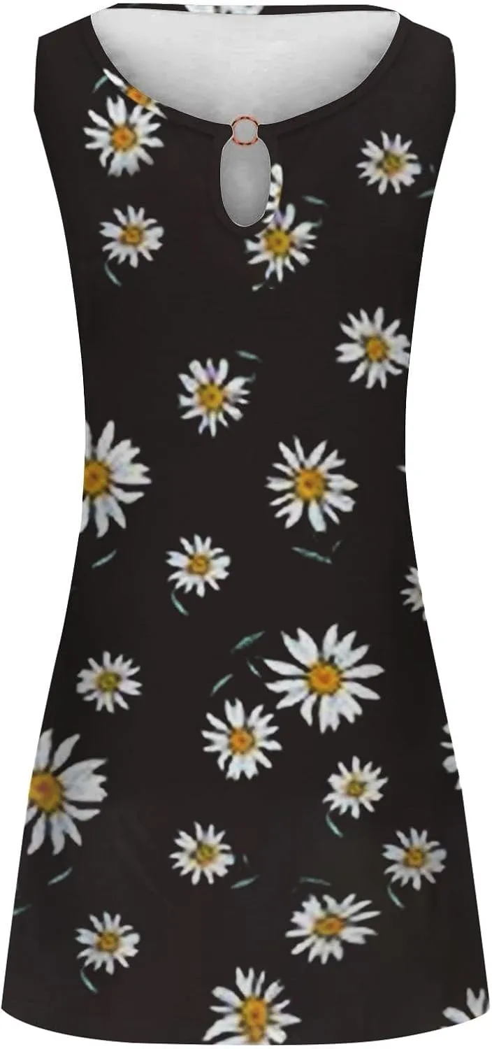 Midi Tank Dresses with Pockets Sun Dresses for Women 2025 Vacation Beach Casual Summer Sundresses Sleeveless Tank
