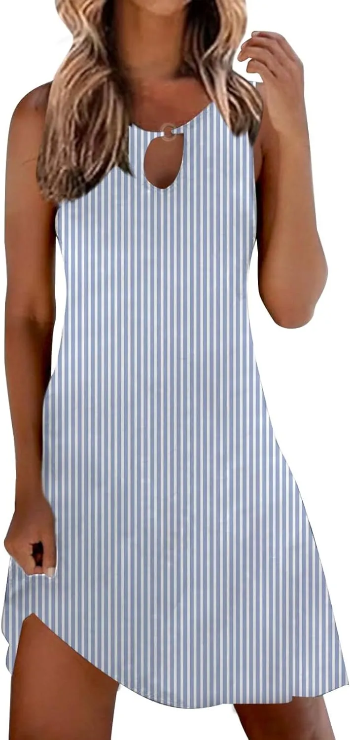 Midi Tank Dresses with Pockets Sun Dresses for Women 2025 Vacation Beach Casual Summer Sundresses Sleeveless Tank