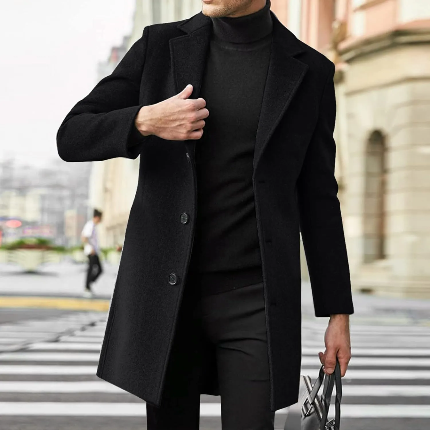 MIDOO Fleece Jacket Men Quarter Zip Men Autumn Winter Casual Solid Hooded Neck Long Sleeve Pocket Sweatshirt Zipper Coat