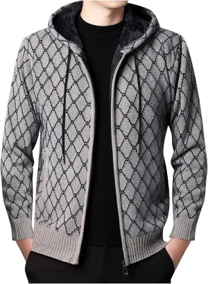 MIDOO Lightweight Golf Rain Jacket Men Knit Cardigan Sweater Slim Long Sleeve Hooded Sweatshirt Outdoor Winter Warm Jackets
