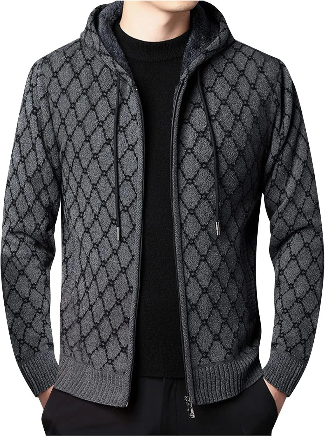 MIDOO Lightweight Golf Rain Jacket Men Knit Cardigan Sweater Slim Long Sleeve Hooded Sweatshirt Outdoor Winter Warm Jackets