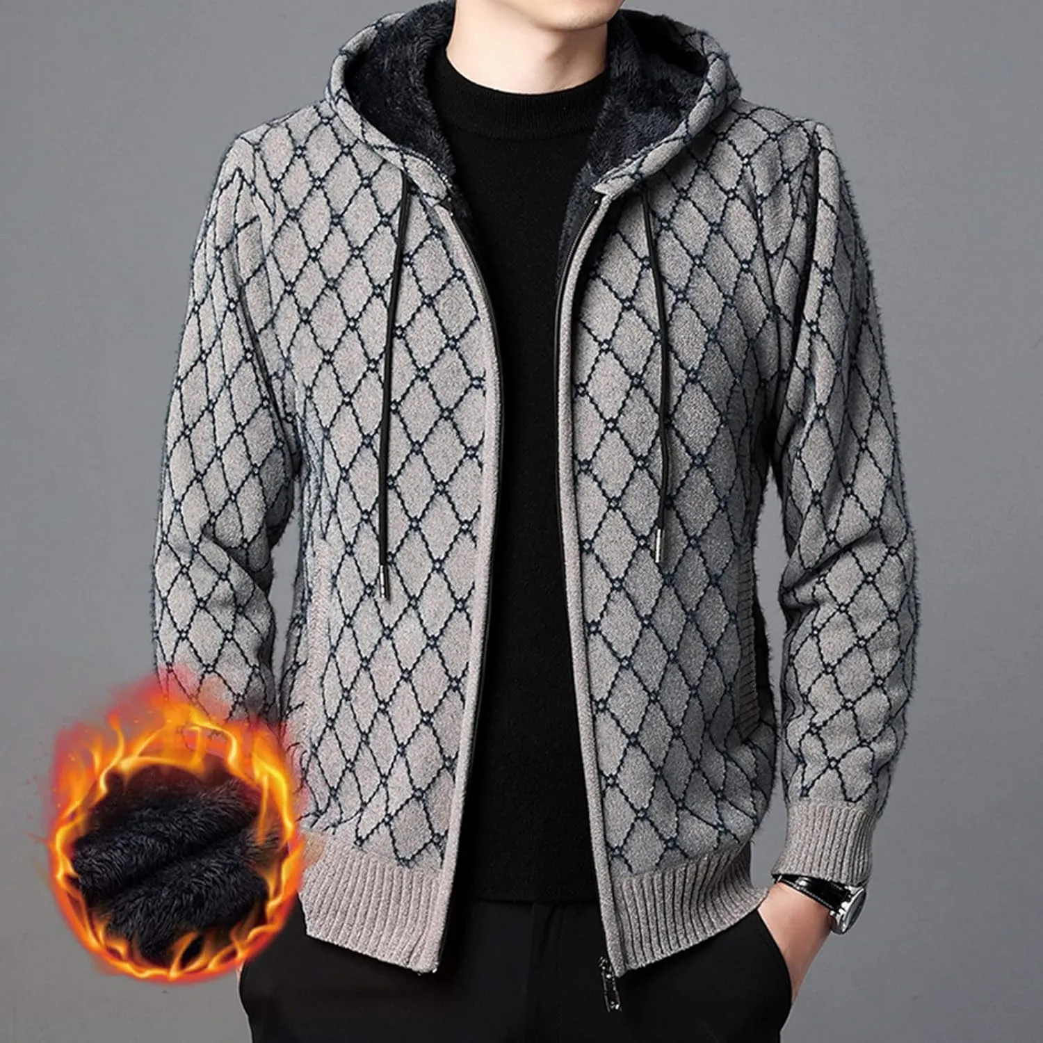 MIDOO Lightweight Golf Rain Jacket Men Knit Cardigan Sweater Slim Long Sleeve Hooded Sweatshirt Outdoor Winter Warm Jackets