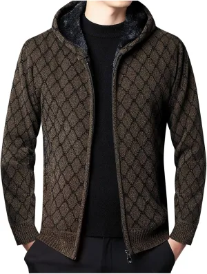 MIDOO Lightweight Golf Rain Jacket Men Knit Cardigan Sweater Slim Long Sleeve Hooded Sweatshirt Outdoor Winter Warm Jackets