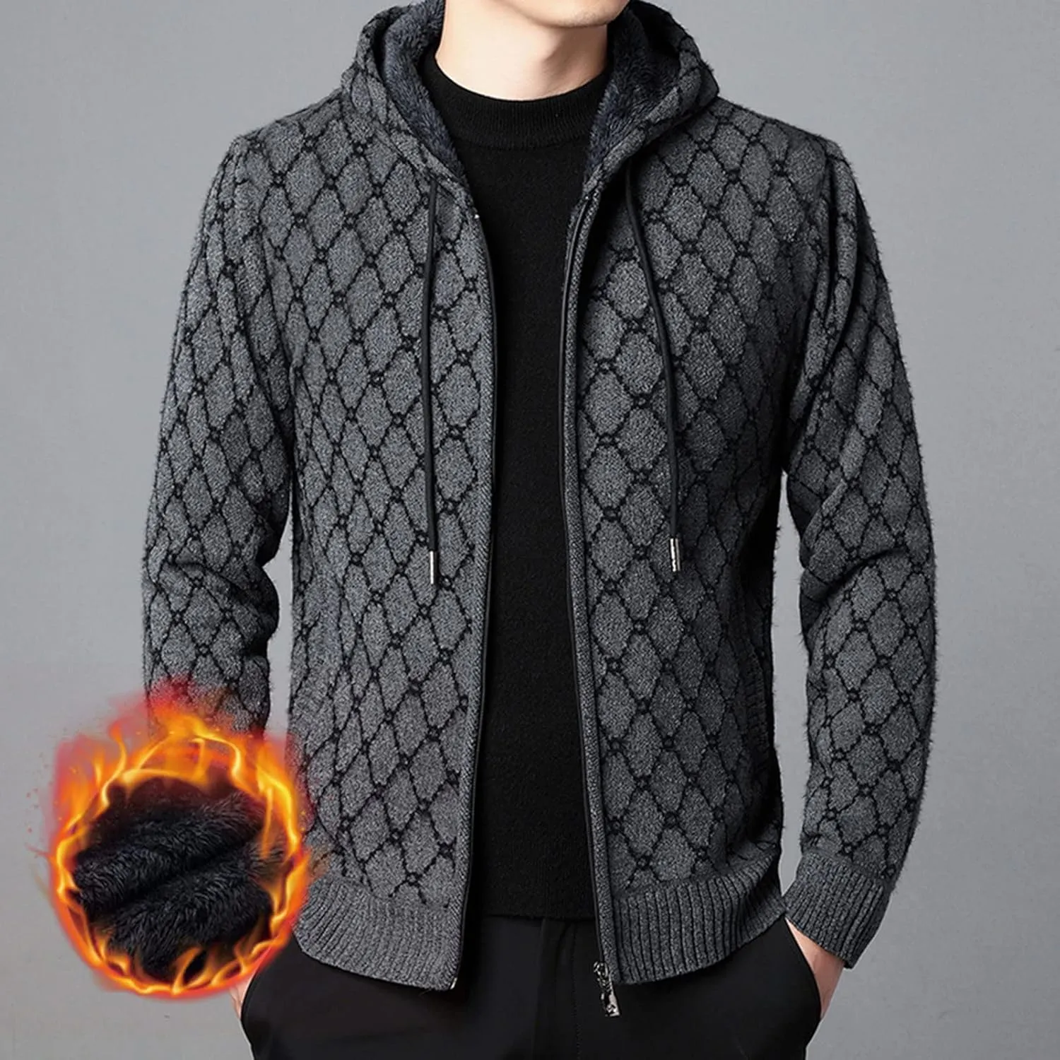 MIDOO Lightweight Golf Rain Jacket Men Knit Cardigan Sweater Slim Long Sleeve Hooded Sweatshirt Outdoor Winter Warm Jackets