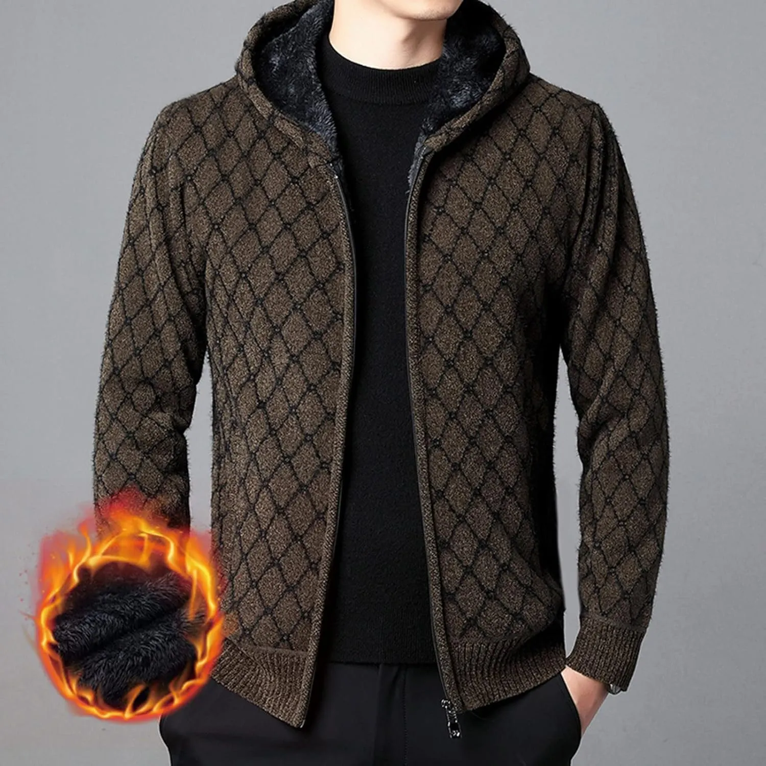 MIDOO Lightweight Golf Rain Jacket Men Knit Cardigan Sweater Slim Long Sleeve Hooded Sweatshirt Outdoor Winter Warm Jackets