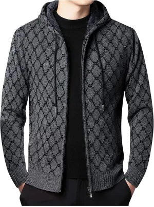 MIDOO Lightweight Golf Rain Jacket Men Knit Cardigan Sweater Slim Long Sleeve Hooded Sweatshirt Outdoor Winter Warm Jackets