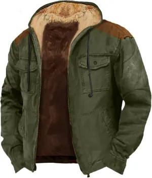 MIDOO Mens Ski Jacket Waterproof Insulated Men Fall Winter Solid Zipper Hooded Loose Outdoor Cotton Coat Top Blouse Jacket