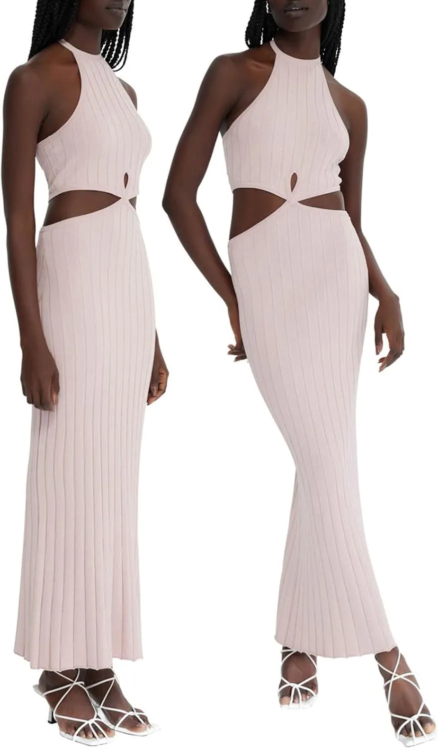 Miqil Women's Sexy Hollow Out Knitted Maxi Dress Y2k Sleeveless Bodycon Off Shoulder Tube Dress Elegant Evening Long Dress