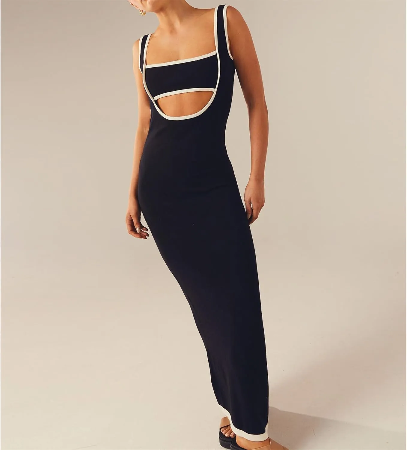 Miqil Women's Sexy Hollow Out Knitted Maxi Dress Y2k Sleeveless Bodycon Off Shoulder Tube Dress Elegant Evening Long Dress