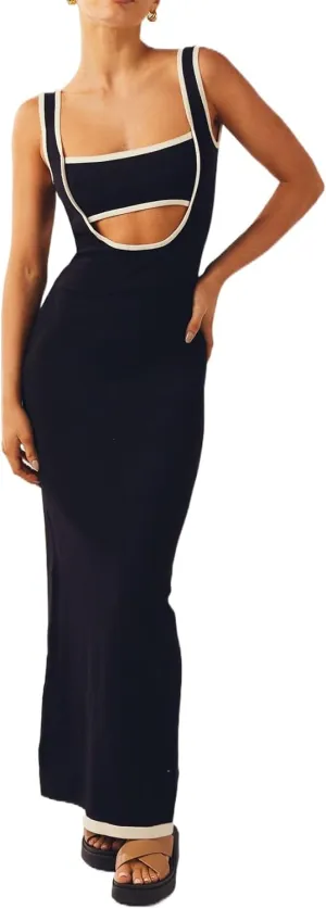 Miqil Women's Sexy Hollow Out Knitted Maxi Dress Y2k Sleeveless Bodycon Off Shoulder Tube Dress Elegant Evening Long Dress