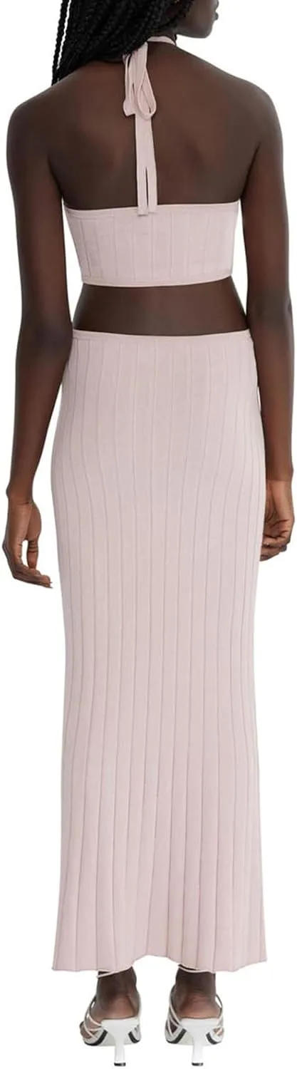 Miqil Women's Sexy Hollow Out Knitted Maxi Dress Y2k Sleeveless Bodycon Off Shoulder Tube Dress Elegant Evening Long Dress
