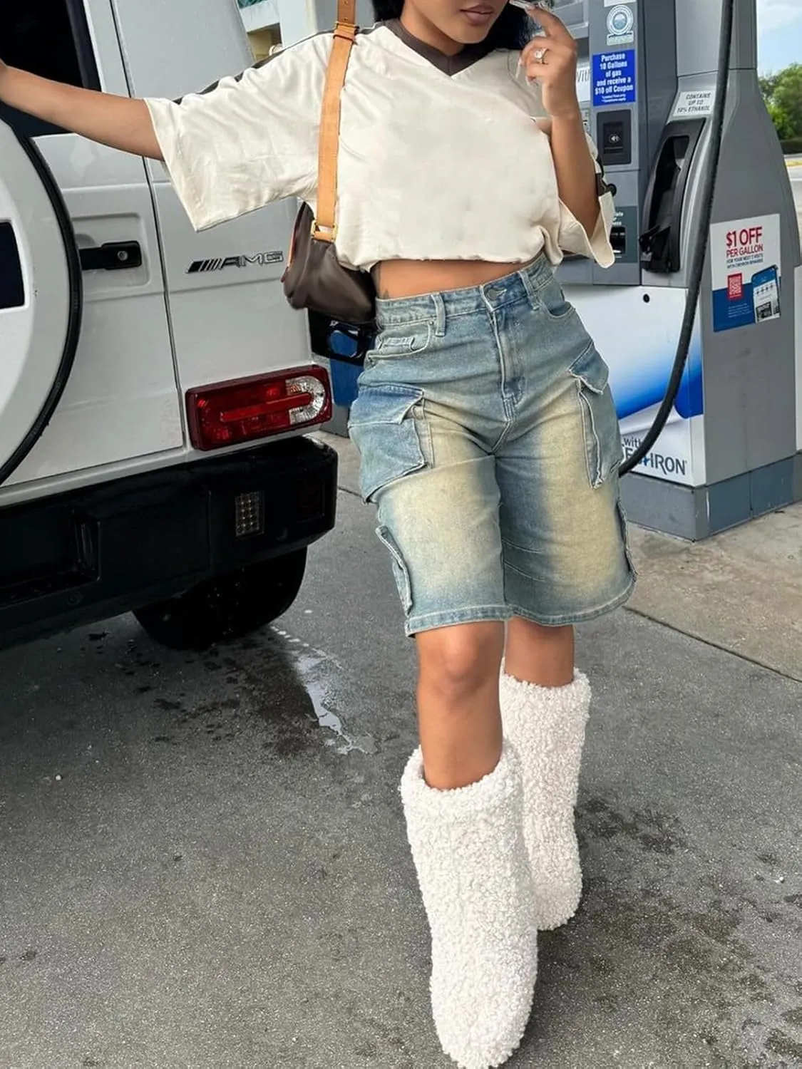 Molisry Women's Cargo Jean Shorts Casual High Waisted Y2K Straight Wide Leg Baggy Denim Bermuda Shorts Streetwear