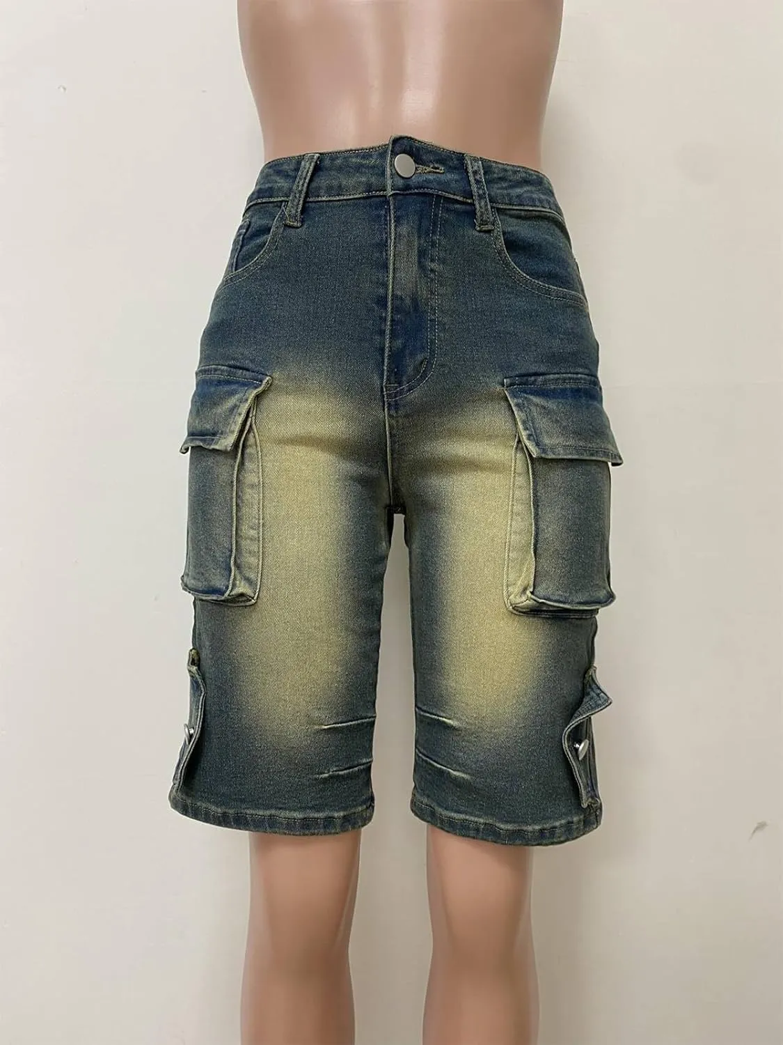 Molisry Women's Cargo Jean Shorts Casual High Waisted Y2K Straight Wide Leg Baggy Denim Bermuda Shorts Streetwear