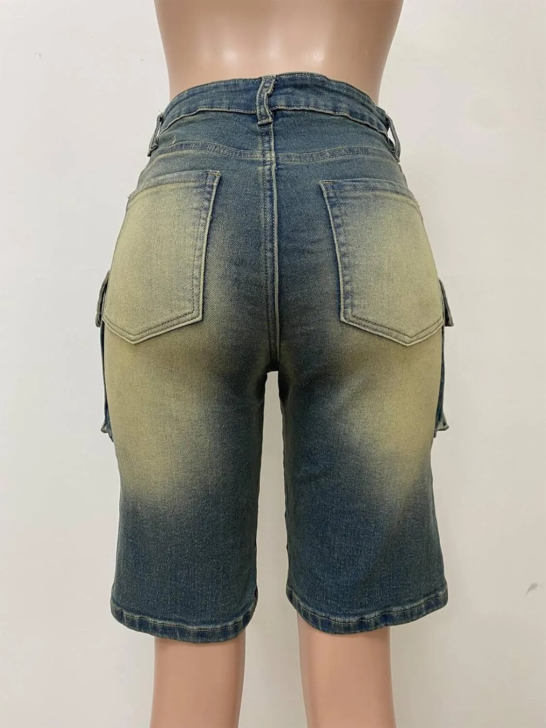 Molisry Women's Cargo Jean Shorts Casual High Waisted Y2K Straight Wide Leg Baggy Denim Bermuda Shorts Streetwear