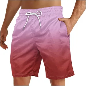 Muscularfit Shorts for Men Summer Vacation Casual Beach Shorts Fashion Gradient Color Drawstring Short Elastic Waist Pant