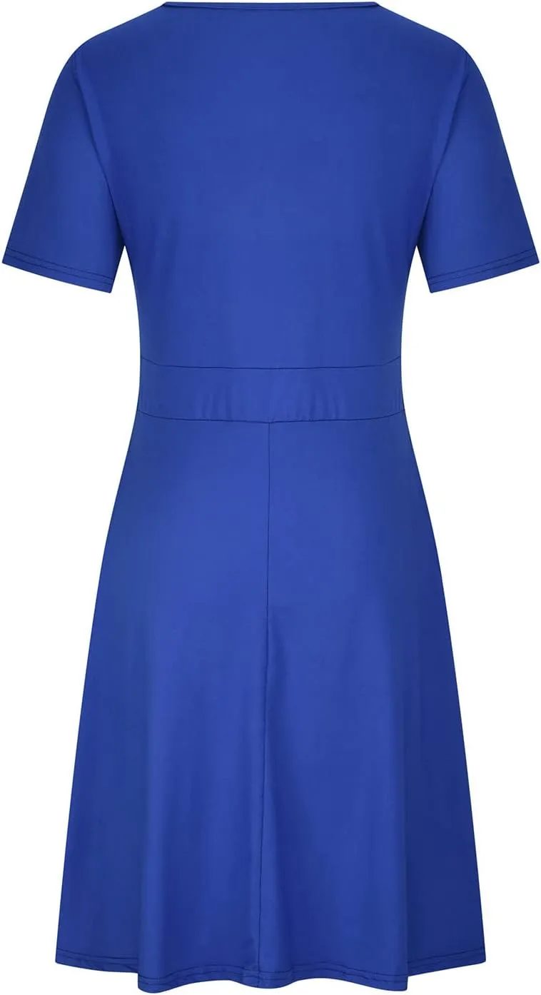 NaRHbrg Summer Dresses for Women 2024 Wrap V Neck Short Sleeve Midi Dress Ruffle Hem A-Line Sundress Cocktail Party Dress