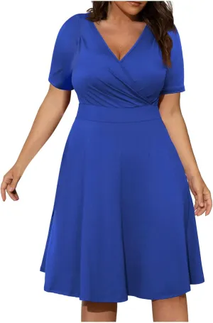 NaRHbrg Summer Dresses for Women 2024 Wrap V Neck Short Sleeve Midi Dress Ruffle Hem A-Line Sundress Cocktail Party Dress