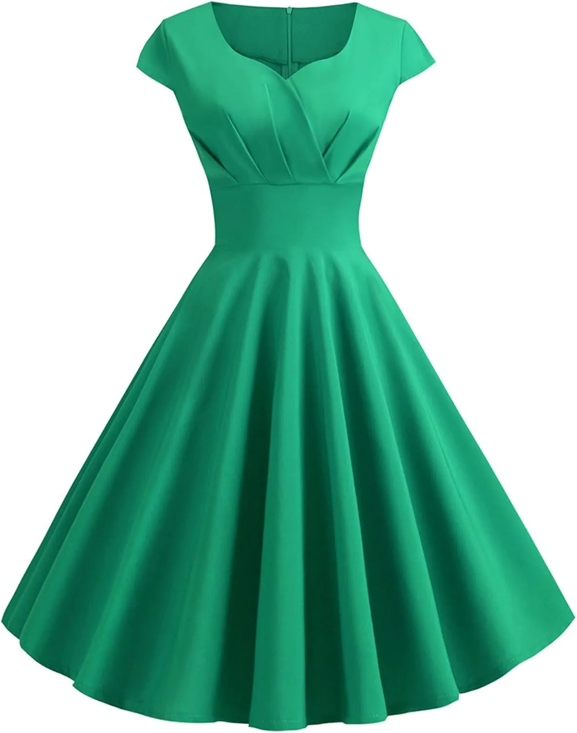 NaRHbrg Women's 1950s Vintage Dress Wrap V Neck Cap Sleeve Dress Retro Cocktail Party Swing Dresses A-Line Flared Midi Dress