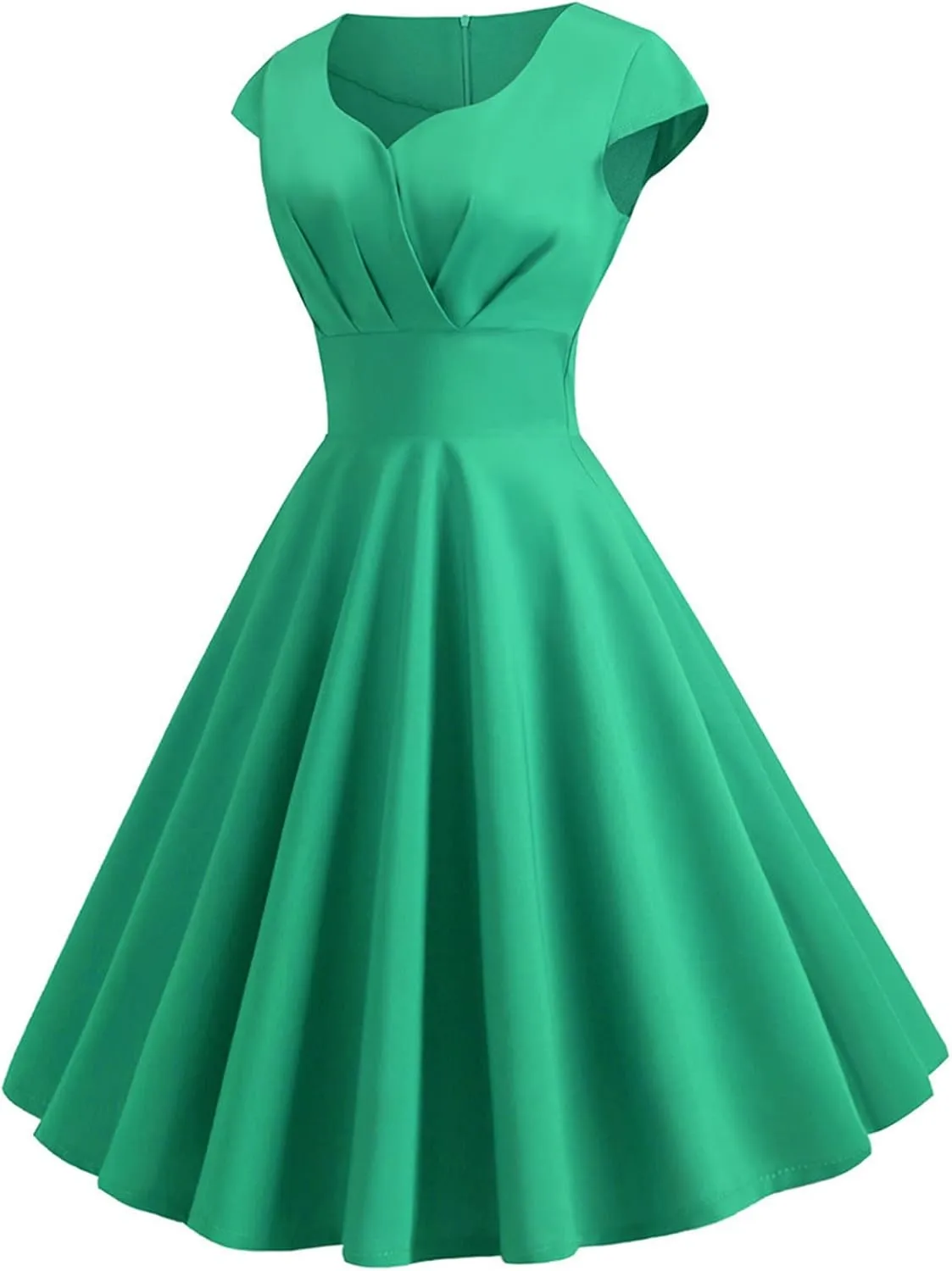NaRHbrg Women's 1950s Vintage Dress Wrap V Neck Cap Sleeve Dress Retro Cocktail Party Swing Dresses A-Line Flared Midi Dress