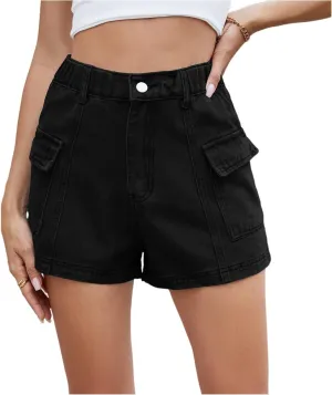 NBXNZWF Jean Shorts for Women High Waist Stretchy Denim Bermuda Shorts Button Pull On Casual Summer Jorts with Pockets