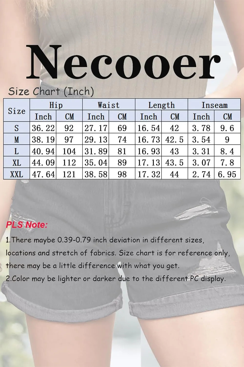 Necooer Women Jean Shorts Ripped Casual Summer Fashion Stretchy Classic Folded Hem Denim Shorts